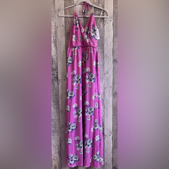 Pink Lily Infinite Love Purple Floral Maxi Wrap Dress Size Small - Picture 2 of 12